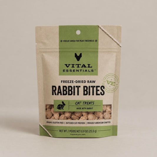 Freeze-dried raw rabbit bites.
